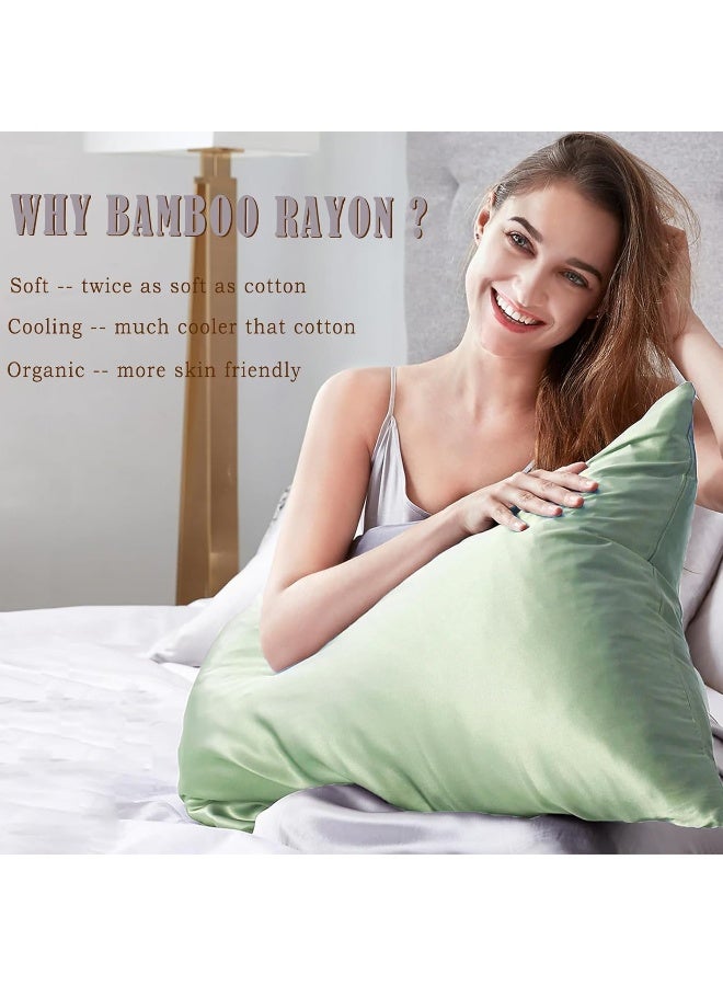 TELUS Pillow Cases Standard Size 2 Pack, Bamboo Rayon & Lyocell Pillowcase with Envelope Closure, Cooling Breathable Pillow Cover for Hot Sleeper & Night Sweats, 20x26 inch, Green - Image 3